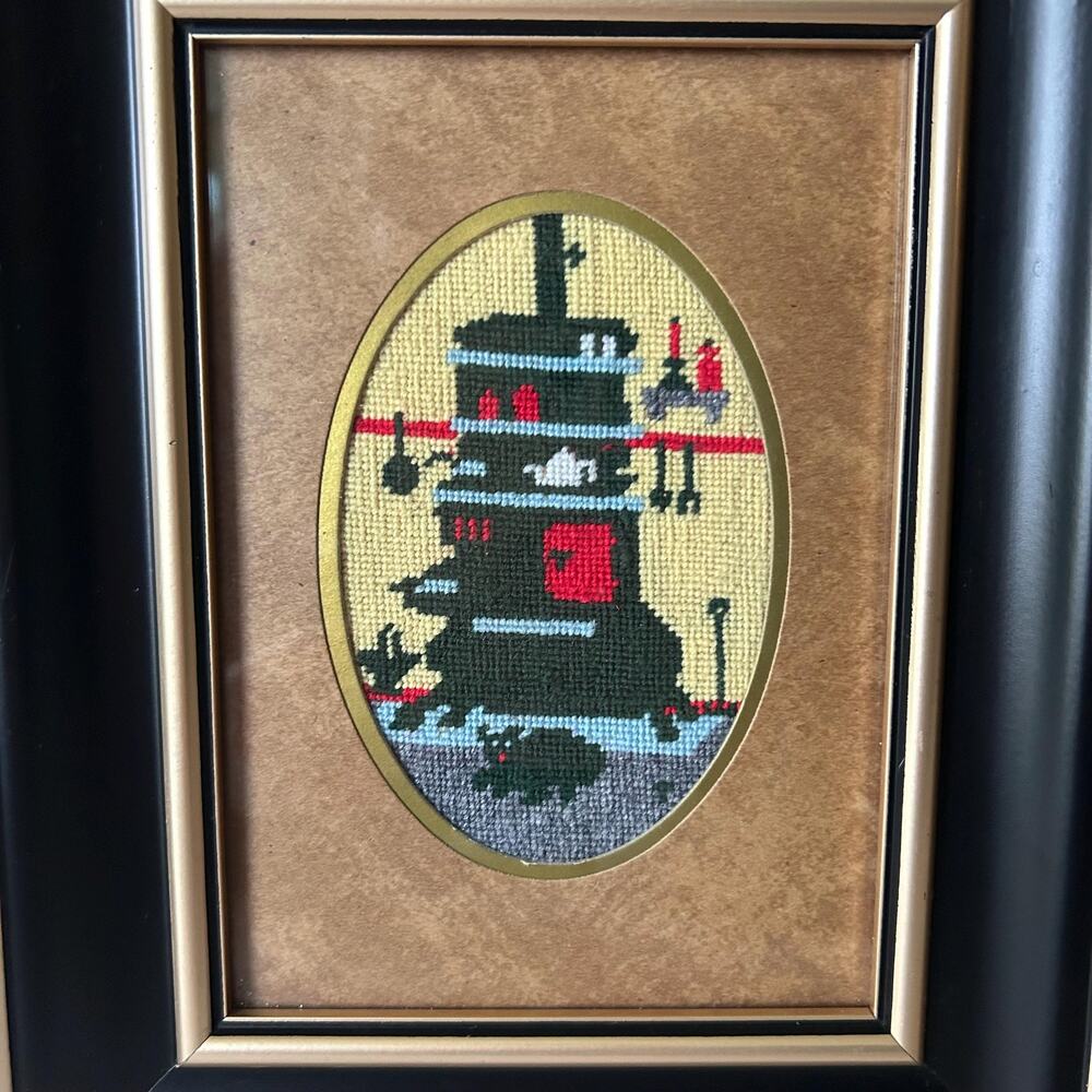 Vintage Framed Needlepoint Lighthouse Art